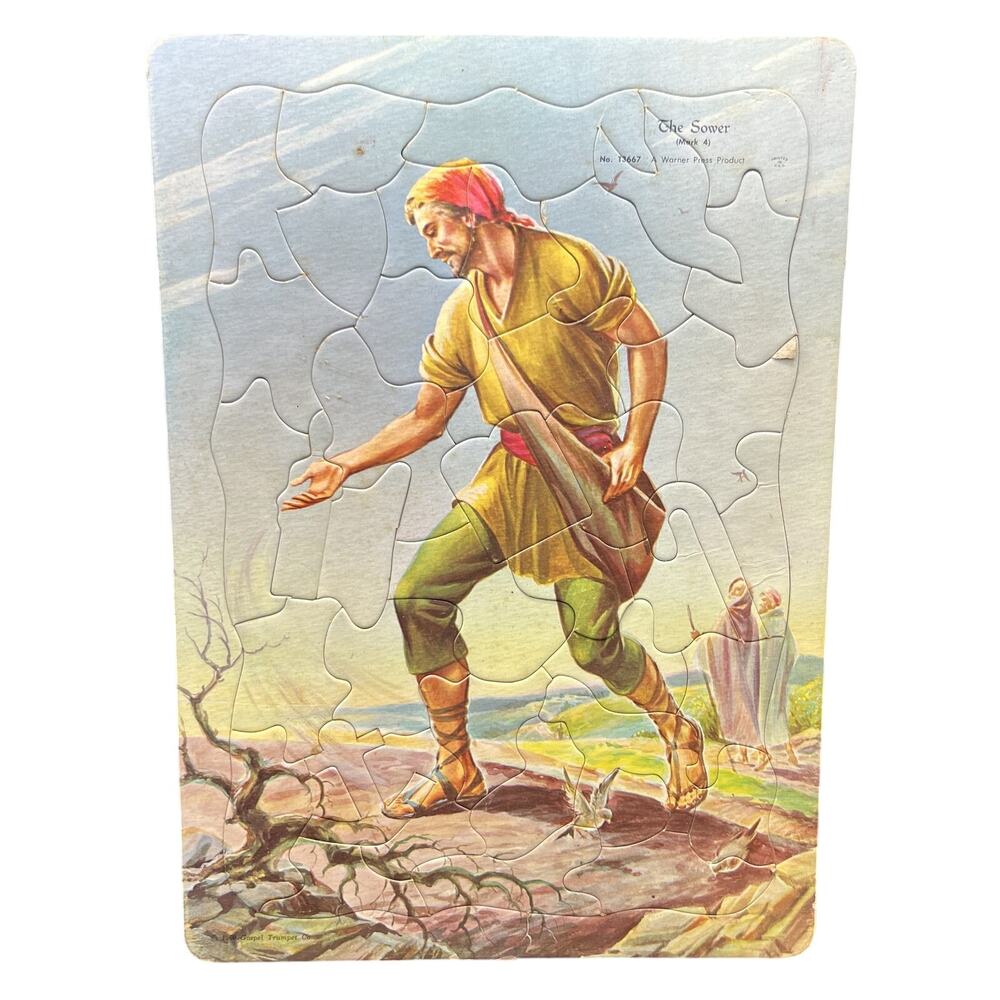 🧩 Vintage “The Sower” Bible Story Tray Puzzle Religious Kids Learning Decor Art
